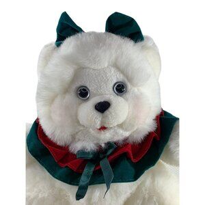 Vintage Dan Dee Holiday White Plush Teddy Bear 10" Christmas Ruffles Bow Stuffed